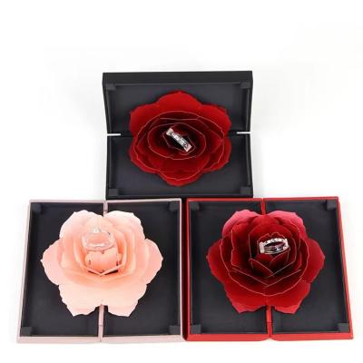 China Wholesale Plastic Folding Flower Lacquer Plastic Box Wedding Ring Box Jewelry Display Box Rose Jewelry Case for sale