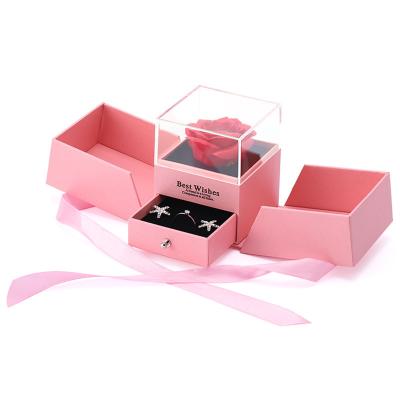 China Amazon Hotsale Valentines Day Christmas Gifts Modern Customized Romantic Flower Rose Jewelry Display Box Ring Earrings Necklace Preserved Rose for sale