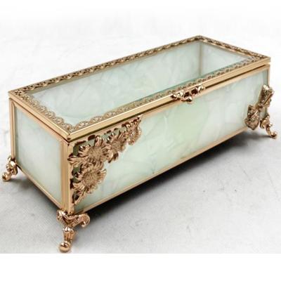 China Shine Elegance Handmade Jewelry Box with Chain Glass Diamond Curiosity Display Lid and Metal Plastic Jewelry Box Gift Box with Lock for sale