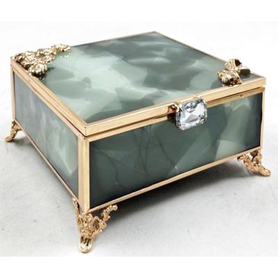 China Vintage Classic Elegant Luxury Small OEM Style Glass &brass Cut Out Jewelry Box Organizer Jewelry Case Bracelet Ring Storage Necklace Earrings Box for sale