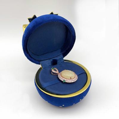 China Wholesale Custom Velvet Women Girl Ring Earing Necklace Pumpkin Shaped Jewelry Box With Stars And Bows Cute Velvet Blue NC; GUA OTW08 for sale