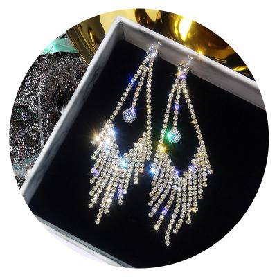 China Environmentally friendly fashion Korean style women's beautiful faux stone tassel drop earring crystal long for sale