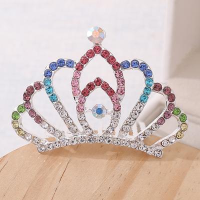 China Korean Alloy+Rhinestone Crystal Children's Crown Festival Performance Hair Comb Color Tiaras Crown For Little Girls for sale