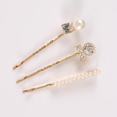 China Fashionable Poprule Accessories Rhinestone Hair Clips Metal Pearl Hair Pin Sets For Girls for sale