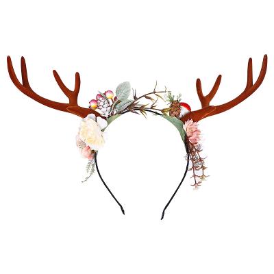 China Wholesale Fashionable Party Christmas Head Band Ear Carnival Music Festival Decor Reindeer Antlers Floral Halloween Headband for sale