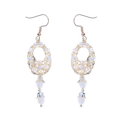 China Fashion Cute Elegant Jewelry Drop Earring Metal Rhinestone Bridal Crystal Pearl Wedding Earring For Women for sale