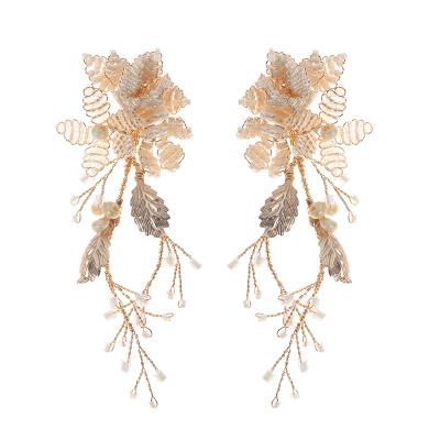 China Cute Handmade Floral Women Accessories Metal Beads Drop Earring Bridal Wedding Clip Earring for sale