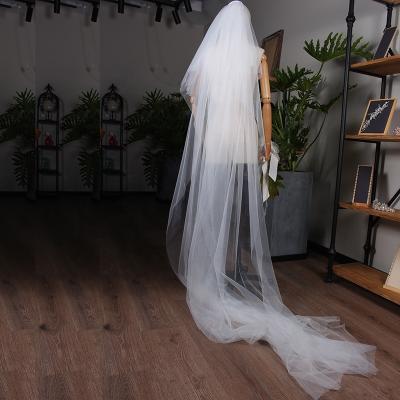 China Lace Edge Soft Wedding New Simplicity Two-Layers Tulle Bridal Veils 4m Long Accessories With Comb for sale