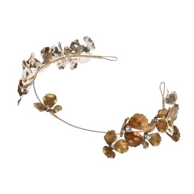 China Retro Retro Handmade Wedding Hair Crown Rhinestone Gold Rhinestone Hair Accessories Bridal Hair Flower Headpiece for sale