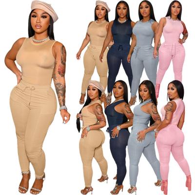 China Other Hot Popular Ladies Two Piece Tank Tops Bodycon 2PCS Set Clothing Set Summer Long Pants Solid Color for sale