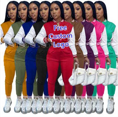 China 2022 free logo ladies casual anti-pilling anti-pilling outfits daily patchwork baseball jackets fall spring loungewear women pants two-piece sets for sale