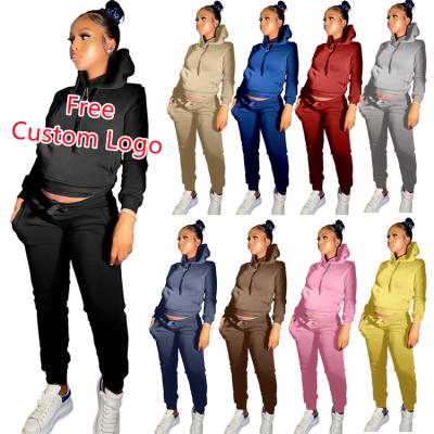 China Free Custom Logo Breathable Autumn Spring Ladies Casual 2022 2 Piece Outfits Thicken Fashion Hoodie Sets Winter Two Piece Pants Set For Women for sale