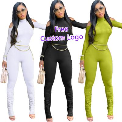 China Free Custom Logo QUICK DRY QUICK DRY Sheath High Collar Sexy Ladies Skinny Long Off Spring Women Overall Shoulder Stacked One Piece Fall for sale