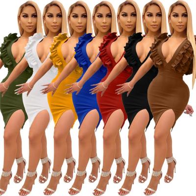 China Hot Popular Stylish V-Neck Sleeveless Bandage Anti-Static Anti-Static Split Backless Dress Sexy Women's Garment Party Wear for sale