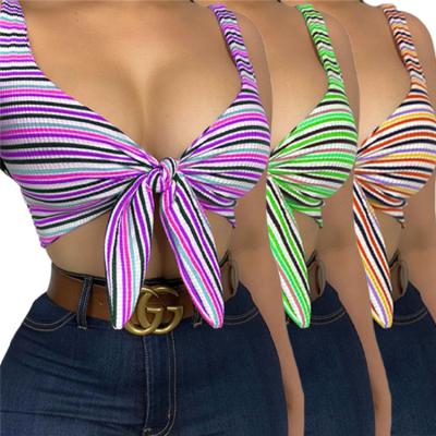 China Summer Anti-Pilling Wrapped Bandage Stripe Print Chest Clothing Anti-Pilling Ladies Sexy Women Beach Tops for sale