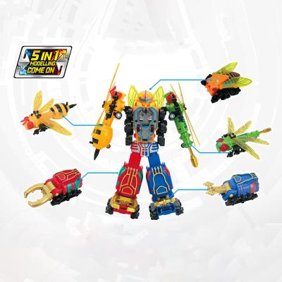 China Cartoon Toy Deformation Insect 5IN1 Robot Pull Back Insect Toys Hot Sale Transform Toys Deformation Robot for sale