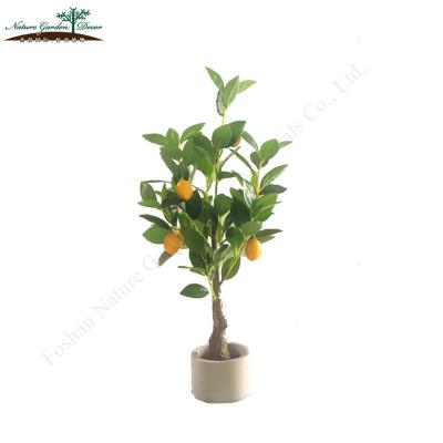 China Environmental Friendly Small Fake Fruit Plant With Cement Pot Indoor Artificial Lemon Tree for sale