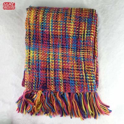 China Modern Multi Color Fringe Knitted Blanket for sale