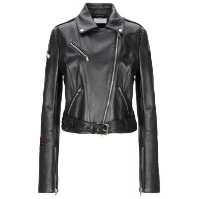 China Sustainable OEM Customized Latest Design High Quality Fashion Clothes Long Sleeve Female Leather Black Jacket for sale