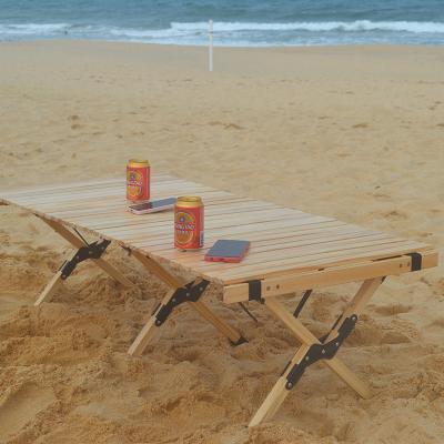 China 2021 Contemporary Lightweight Portable Living Room Outdoor Table Roll Folding Wooden Table For Patio Garden Patio Beach BBQ Dinner Outside for sale