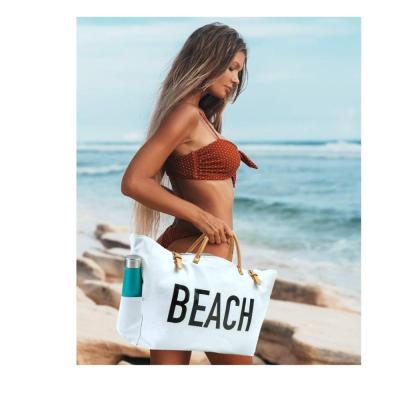 China Durable Custom Canvas Beach Bag Cotton Canvas Travel Tote Bag Large // for sale