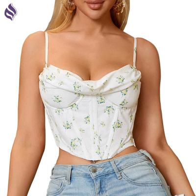 China Anti-pilling Women's Sexy Floral Corset Top Spaghetti Strap Back Bustier Fashion Zipper Crop Tops for sale