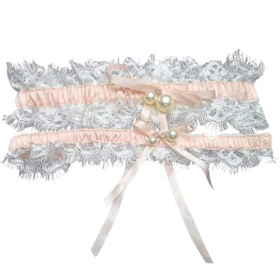 China Fashionable Wedding Decorations Wedding Garter Set For Bridal Bridesmaids Garter Lace Leg Garter With Hand Sewn Faux Pearl-something for sale