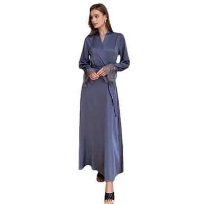 China 2023 Breathable Satin Nightgown For Women Long Sleeve Lace Nightgown Silk Pajamas Dress for sale