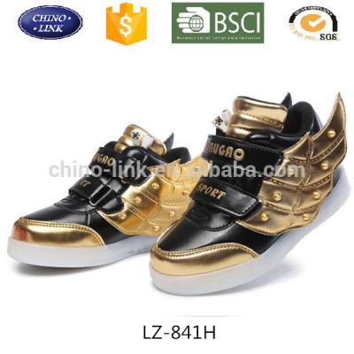 China Buckle Strap Kids Led Lightweight High Neck Sports Shoes Wings PU Leather for sale