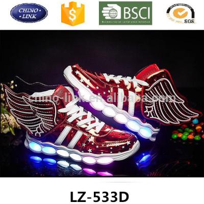 China Good quality breathable kid led ankle flashing shoes wing high cut PU causal light up sports sneakers for girls and boys kids for sale