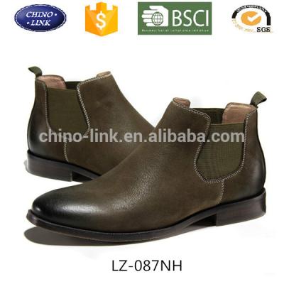 China Genuine Leather Mens Ankle Boots Chelsea Boots Casual Shoes Olive Green Slip On for sale