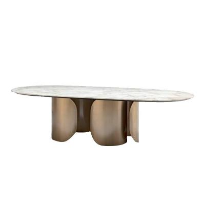 China Modern New Design Coffee Table Set Luxury Polished Marble Top Tempered Glass Tea Table Set Oval Top Steel Low Snack Table for sale