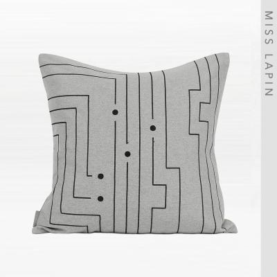 China Gray Throw Pillow Circuit Pattern Embroidered Interior Design Embroidered Sofa Cushion Covers Decorative Home for sale