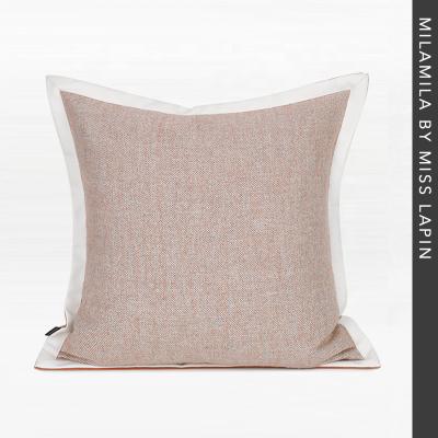 China Premium Luxury Pink PU Decorative White Edge Fabrics Tile Case Home Decor Cushion Cover Embroidered for sale