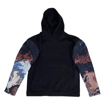 China High Quality Polyester Cotton Hoodie Anti-pilling Woven Jacquard Woven Tapestry OEM Custom Sleeve Printing Men Hoodie for sale