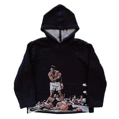 China High Quality Polyester Cotton Hoodie Anti-pilling Woven Jacquard Woven Tapestry OEM Custom Sleeve Printing Men Hoodie for sale