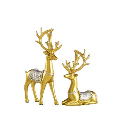 China Art Deco Nordic Light Luxury Couple Elk Resin Ornaments Living Room Porch Wine Cabinet Decoration Opening New Home Gifts for sale