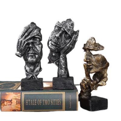 China Art Deco Resin Silence Is Golden Hear No Evil Speak No Evil See No Evil Contemporary Abstract Human Face Sculpture Home Decoration for sale