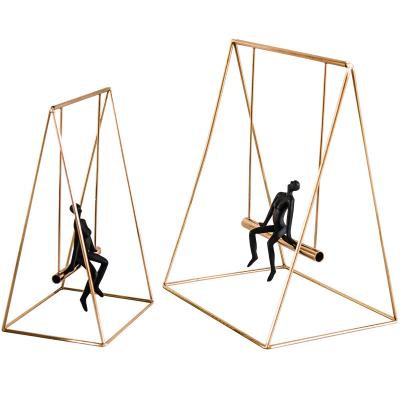 China Modern European Metal Swing Figure Sculpture Office Study Wine Cabinet Decorations Brass Ornaments American Craft Decoration for sale