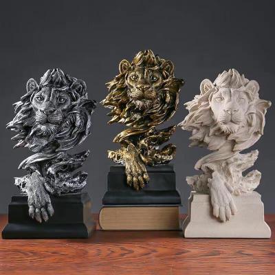 China Art Deco Statues Amazon Hot Sale The King Of Beasts Sculpture Room Lion Head Ornaments With Resin Other Home Decor for sale