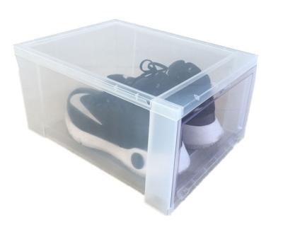 China Wholesale New Chinese Style Eco-friendly PP Sneakers Side Drop Storage In Transparent Clear Plastic Shoe Box With Custom Logo for sale