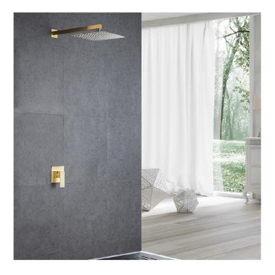 China Without Sliding Bar Single Lever Gold Square Rain Shower Head Concealed Bathroom Wall Mounted Shower Set Ceiling Shower Faucet for sale