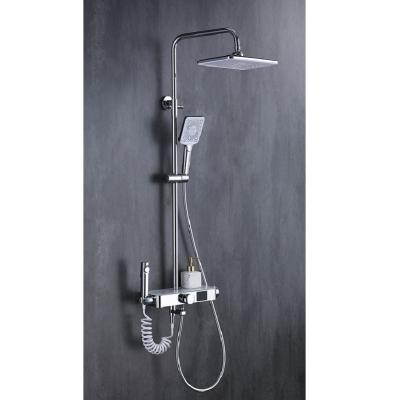 China With Slide Bar Function Bathroom Wall Mount Thermostatic Shower Mixer Multifunctional Rock Hardened Panel With Bidet Faucet Shower Set for sale