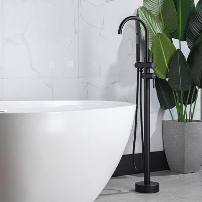 China Without Sliding Bar Floor-standing Freestanding Bathtub And Shower Brass Faucet With Hand Shower for sale