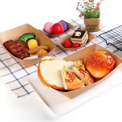 China Waterproof Different Size Oil Proof Paper Boat Box Packaging Paper Fruit Tray Biodegradable With PE Coating for sale