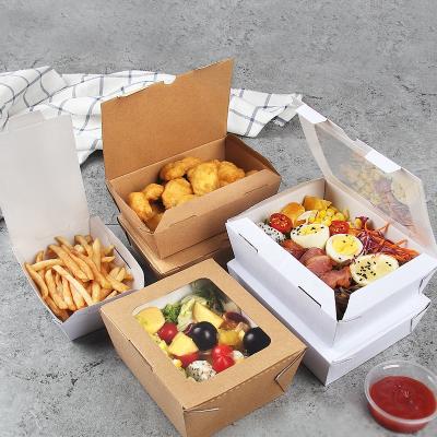 China Disposable Recyclable New Products Take Away Kraft Window Salad Boxes Chicken Paper Boxes For Food for sale