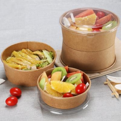 China Recyclable High Quality Cheap Waterproof Take Away Kraft Paper Salad Bowl With PET Lid for sale