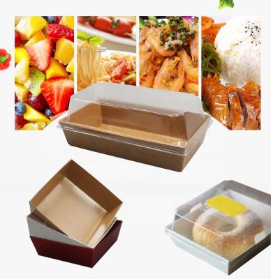 China Food Grade Recyclable Coating Cake Box Disposable Western Style Paper Sushi Box With Clear Lid for sale