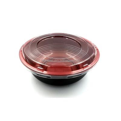 China Viable high quality black red disposable plastic soup bowl salad bowl with PUNCHES lid for sale