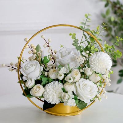 China Wedding Party Dining Table Factory Outlet Wedding Decoration Table Centerpiece Gold Metal Round Circle Flower Stands for sale